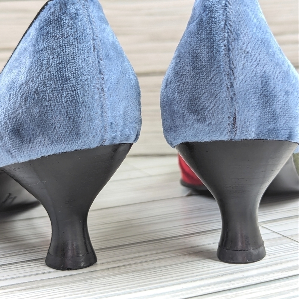 Salvatore Ferragamo Mary Jane Kitten Heels in Velvet Colorblock Size 7.5 - Picture 10 of 16